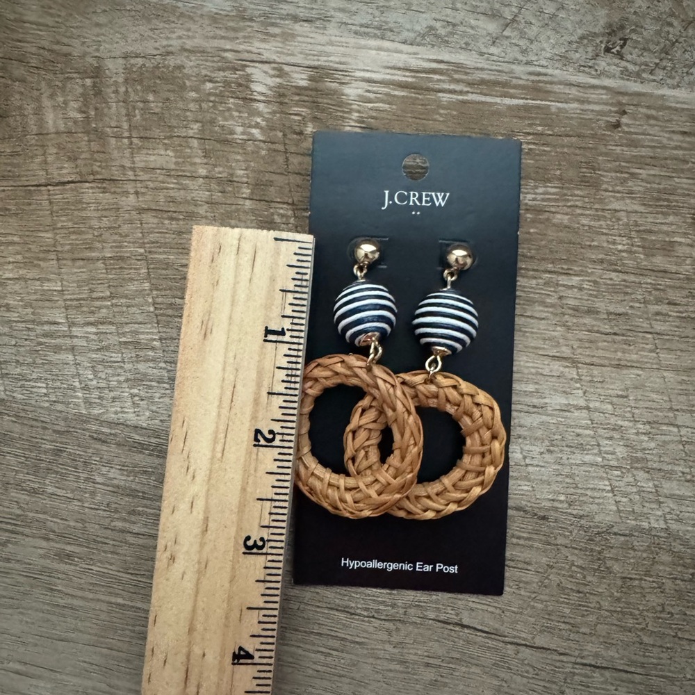 J.Crew Navy and White Beaded Woven Drop Earrings - Picture 2 of 4